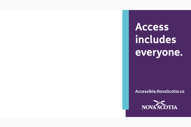 Virtual background with a purple bar on the right side that has "access includes everyone" written on it
