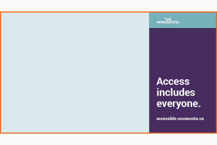 Virtual background with a purple bar on the right side that has "access includes everyone" written on it